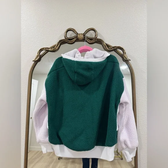 Free People FP Movement NWT Hit The Slopes Fleece Hoodie Evergreen Combo - Picture 5 of 8